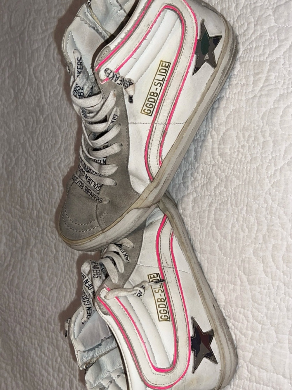 Golden Goose Kids Sneakers in White with Pink Trim and Gray Accents